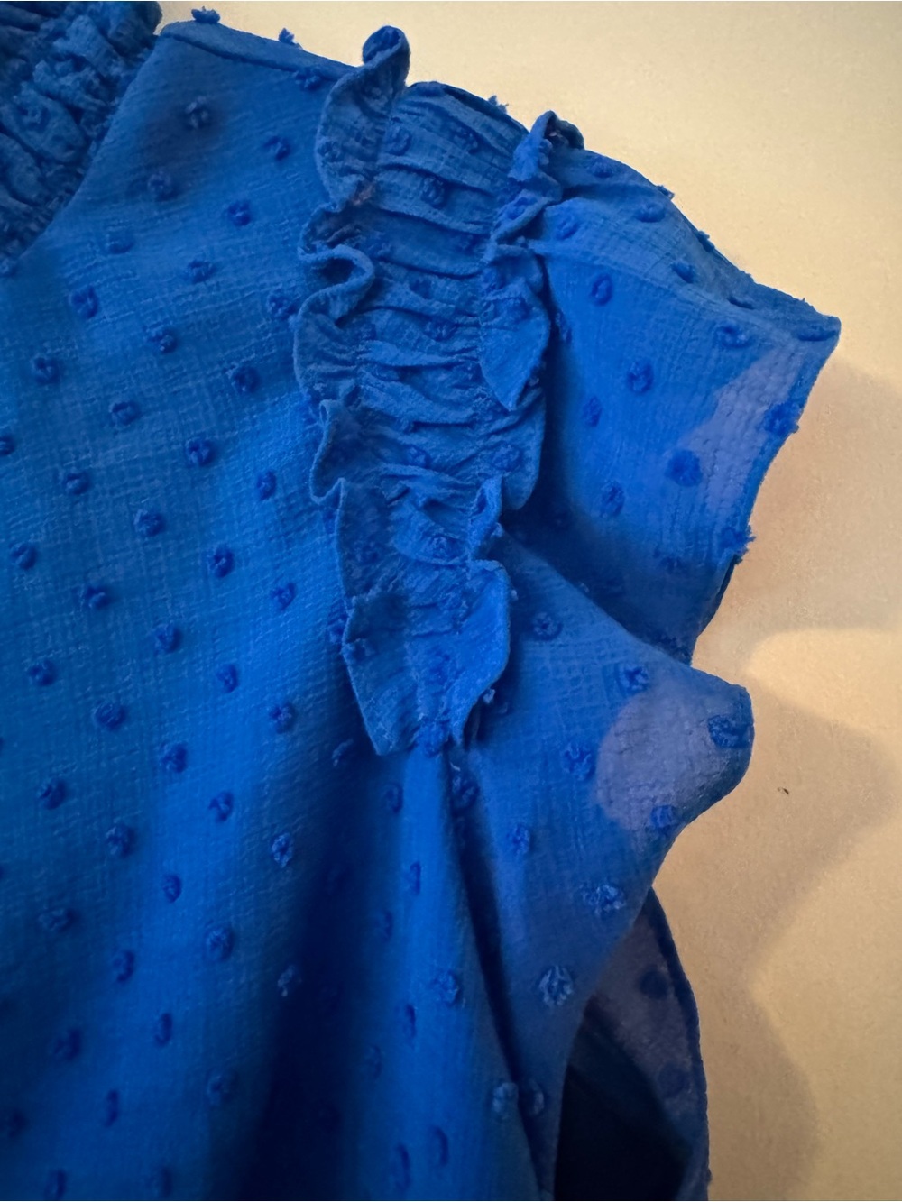 CeCe Royal Blue Swiss Dot Ruffle Mock Neck Top - Picture 4 of 6